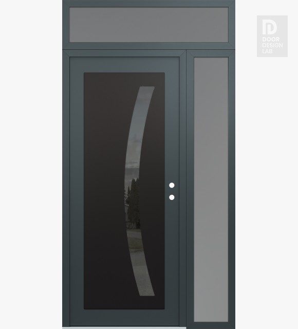 Modern Steel Front Door Diamond C4 52" x 96" anthracite/anthracite mirrored Glass Panel black LHI with Sidelite and Transom frosted Glass