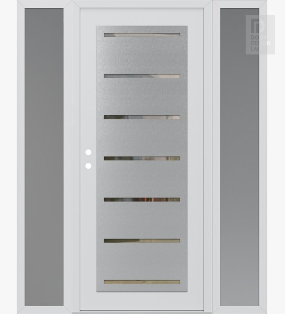 Modern Steel Front Door Diamond C11 68" x 80" white/white clear Glass Panel stainless steel RHI with 2 Sidelites frosted Glass