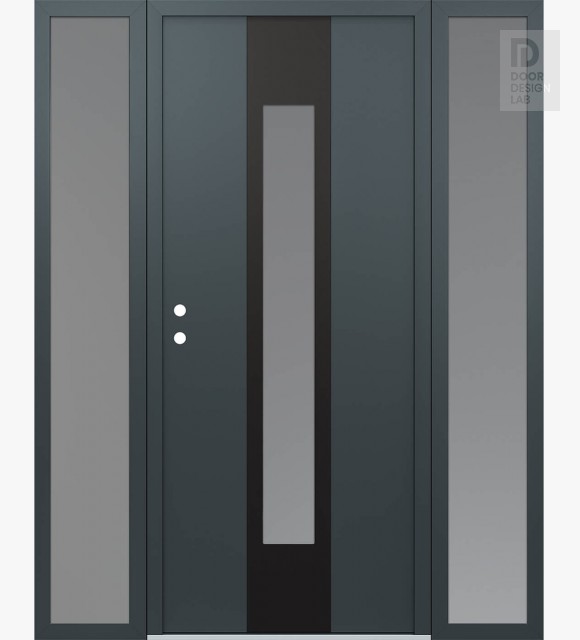 Modern Steel Front Door DIAMOND A1 64" X 80" ANTHRACITE/ANTHRACITE FROSTED GLASS PANEL BLACK RHI WITH 2 SIDELITES FROSTED GLASS