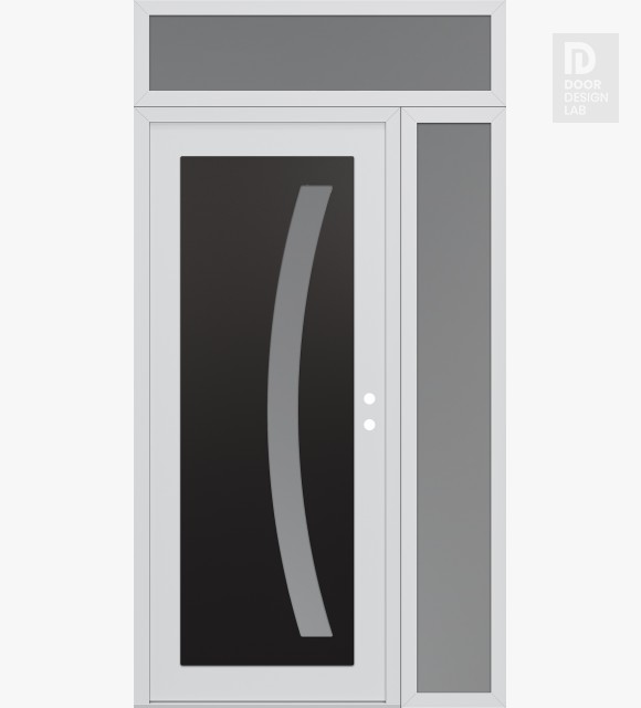Modern Steel Front Door Diamond C4 48" x 96" white/white frosted Glass Panel black LHI with Sidelite and Transom frosted Glass