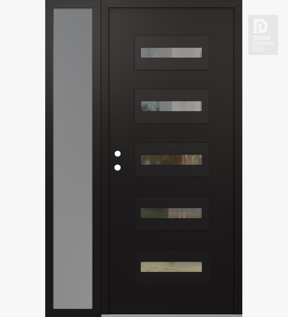 Modern Steel Front Door Diamond D4 50" x 80" black/black clear Glass Panel black RHI with Sidelite frosted Glass