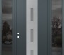Modern Steel Front Door DIAMOND A7 64" X 96" ANTHRACITE/ANTHRACITE FROSTED GLASS PANEL STAINLESS STEEL RHI WITH 2 SIDELITES AND TRANSOM MIRRORED GLASS