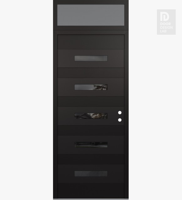 Modern Steel Front Door Diamond D9 36" x 96" black/black mirrored Glass Panel black LHI with Transom frosted Glass
