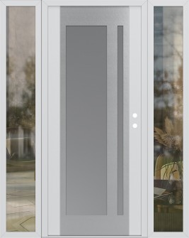 Diamond C15 68" x 80" white/white frosted Glass Panel stainless steel LHI with 2 Sidelites clear Glass