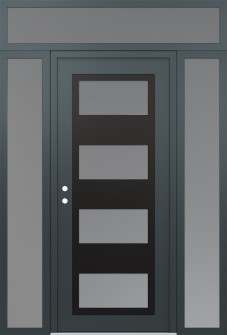 Diamond C2 60" x 96" anthracite/anthracite frosted Glass Panel black RHI with 2 Sidelites and Transom frosted Glass