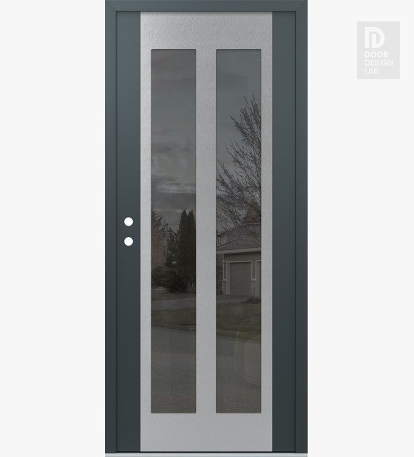 Modern Steel Front Door Diamond C14 36" x 80" anthracite/anthracite mirrored Glass Panel stainless steel RHI