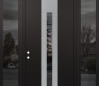 Modern Steel Front Door DIAMOND A2 60" X 96" BLACK/BLACK MIRRORED GLASS PANEL STAINLESS STEEL RHI WITH 2 SIDELITES AND TRANSOM MIRRORED GLASS