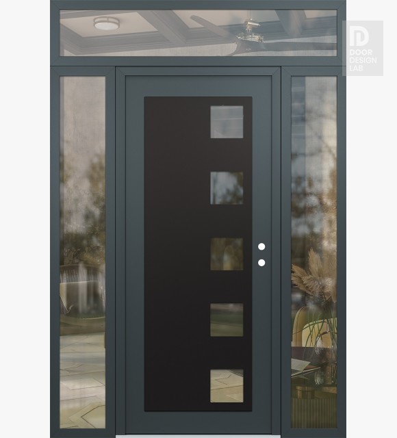 Modern Steel Front Door Diamond C5 68" x 96" anthracite/anthracite clear Glass Panel black LHI with 2 Sidelites and Transom clear Glass