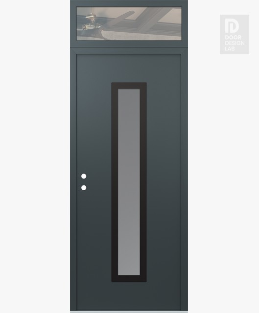 Modern Steel Front Door DIAMOND A11 36" X 96" ANTHRACITE/ANTHRACITE FROSTED GLASS PANEL BLACK RHI WITH TRANSOM CLEAR GLASS
