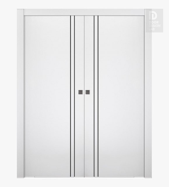 Smart Pro 2V Black Polar White Modern Interior Double Pocket Doors by Belldinni