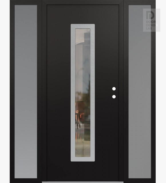 Modern Steel Front Door DIAMOND A11 60" X 80" BLACK/BLACK CLEAR GLASS PANEL STAINLESS STEEL LHI WITH 2 SIDELITES FROSTED GLASS