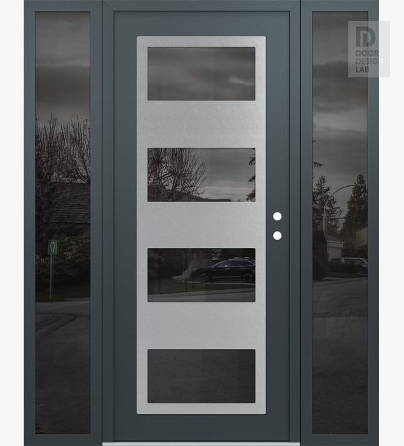 Modern Steel Front Door Diamond C2 64" x 80" anthracite/anthracite mirrored Glass Panel stainless steel LHI with 2 Sidelites mirrored Glass