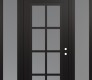 Modern Steel Front Door Diamond C16 64" x 96" black/white frosted Glass Panel black LHI with 2 Sidelites and Transom frosted Glass