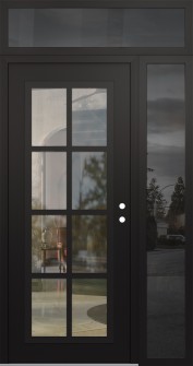 Diamond C16 52" x 96" black/black clear Glass Panel black LHI with Sidelite and Transom mirrored Glass