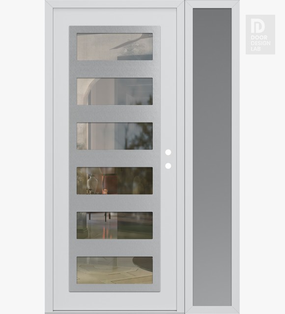Modern Steel Front Door Diamond C9 48" x 80" white/white clear Glass Panel stainless steel LHI with Sidelite frosted Glass