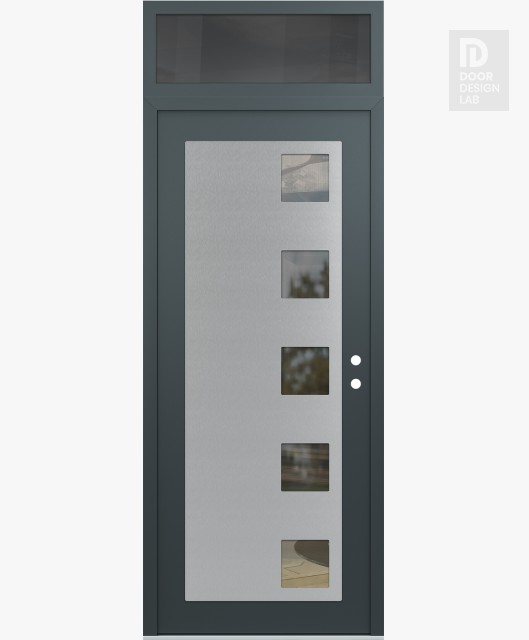 Modern Steel Front Door Diamond C5 36" x 96" anthracite/anthracite clear Glass Panel stainless steel LHI with Transom mirrored Glass