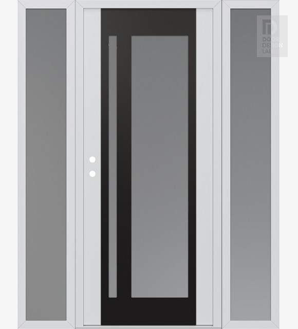 Modern Steel Front Door Diamond C15 64" x 80" white/white frosted Glass Panel black RHI with 2 Sidelites frosted Glass