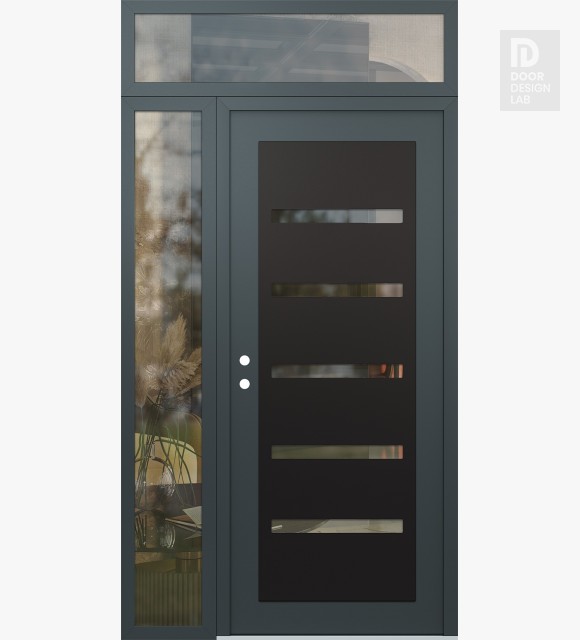 Modern Steel Front Door Diamond C7 50" x 96" anthracite/anthracite clear Glass Panel black RHI with Sidelite and Transom clear Glass