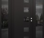 Modern Steel Front Door Diamond C5 64" x 80" black/black mirrored Glass Panel black LHI with 2 Sidelites mirrored Glass