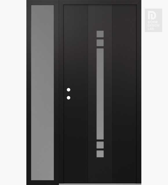 Modern Steel Front Door DIAMOND A4 48" X 80" BLACK/WHITE FROSTED GLASS PANEL BLACK RHI WITH SIDELITE FROSTED GLASS