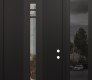 Modern Steel Front Door DIAMOND A4 50" X 96" BLACK/BLACK CLEAR GLASS PANEL BLACK LHI WITH SIDELITE AND TRANSOM MIRRORED GLASS