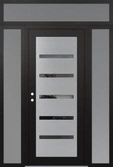 Diamond C7 68" x 96" black/black mirrored Glass Panel stainless steel RHI with 2 Sidelites and Transom frosted Glass