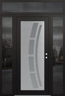 Diamond C12 64" x 96" black/white frosted Glass Panel stainless steel LHI with 2 Sidelites and Transom mirrored Glass