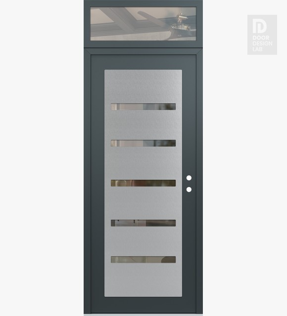 Modern Steel Front Door Diamond C7 36" x 96" anthracite/anthracite clear Glass Panel stainless steel LHI with Transom clear Glass