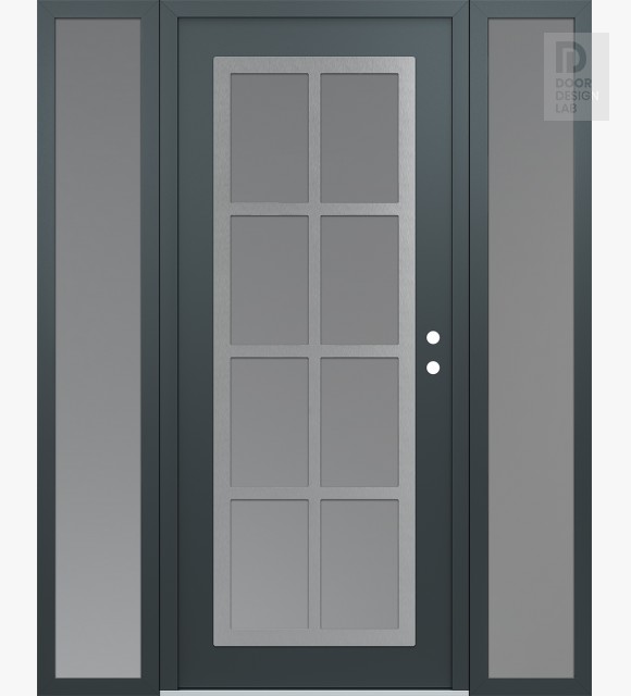 Modern Steel Front Door Diamond C16 60" x 80" anthracite/anthracite frosted Glass Panel stainless steel LHI with 2 Sidelites frosted Glass