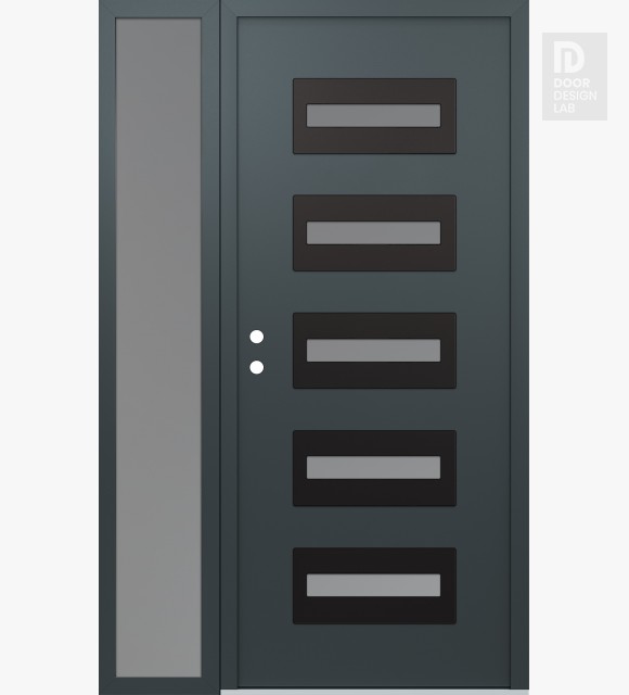 Modern Steel Front Door Diamond D4 48" x 80" anthracite/anthracite frosted Glass Panel black RHI with Sidelite frosted Glass