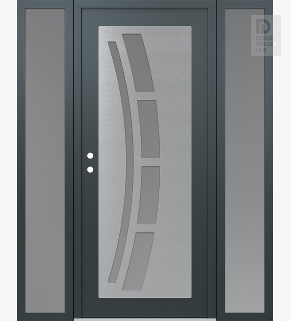 Modern Steel Front Door Diamond C12 60" x 80" anthracite/anthracite frosted Glass Panel stainless steel RHI with 2 Sidelites frosted Glass