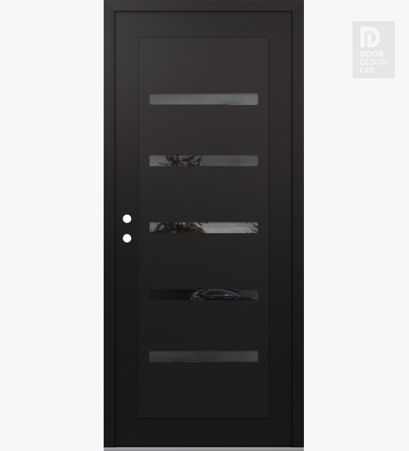 Modern Steel Front Door Diamond C7 36" x 80" black/black mirrored Glass Panel black RHI