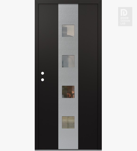 Modern Steel Front Door DIAMOND A12 36" X 80" BLACK/BLACK CLEAR GLASS PANEL STAINLESS STEEL RHI