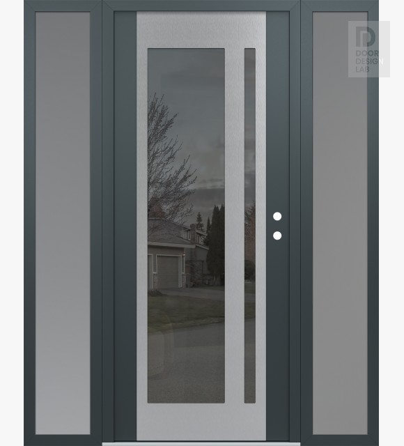 Modern Steel Front Door Diamond C15 64" x 80" anthracite/anthracite mirrored Glass Panel stainless steel LHI with 2 Sidelites frosted Glass