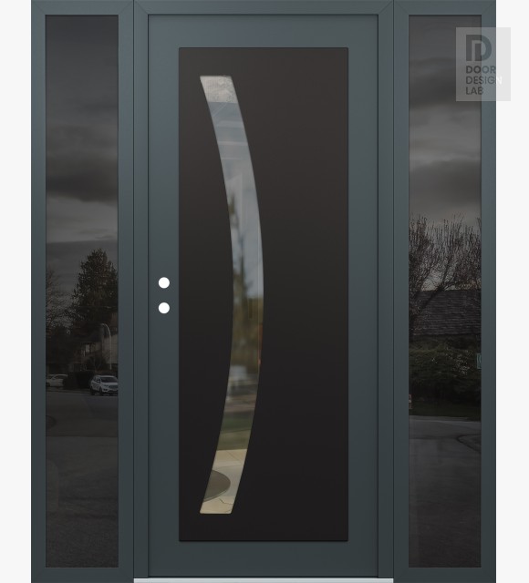 Modern Steel Front Door Diamond C4 64" x 80" anthracite/anthracite clear Glass Panel black RHI with 2 Sidelites mirrored Glass
