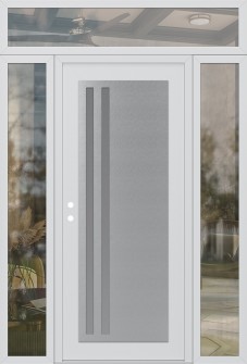 Diamond C6 68" x 96" white/white frosted Glass Panel stainless steel RHI with 2 Sidelites and Transom clear Glass