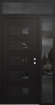 Diamond D2 50" x 96" black/black mirrored Glass Panel black LHI with Sidelite and Transom mirrored Glass