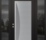 Modern Steel Front Door Diamond C13 68" x 96" black/white frosted Glass Panel stainless steel RHI with 2 Sidelites and Transom mirrored Glass