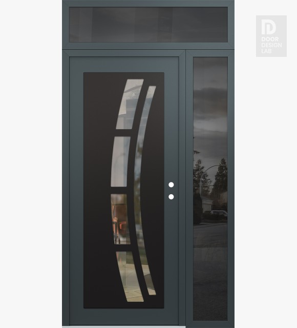 Modern Steel Front Door Diamond C12 52" x 96" anthracite/anthracite clear Glass Panel black LHI with Sidelite and Transom mirrored Glass