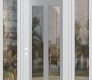 Modern Steel Front Door Diamond C14 64" x 96" white/white clear Glass Panel stainless steel RHI with 2 Sidelites and Transom clear Glass