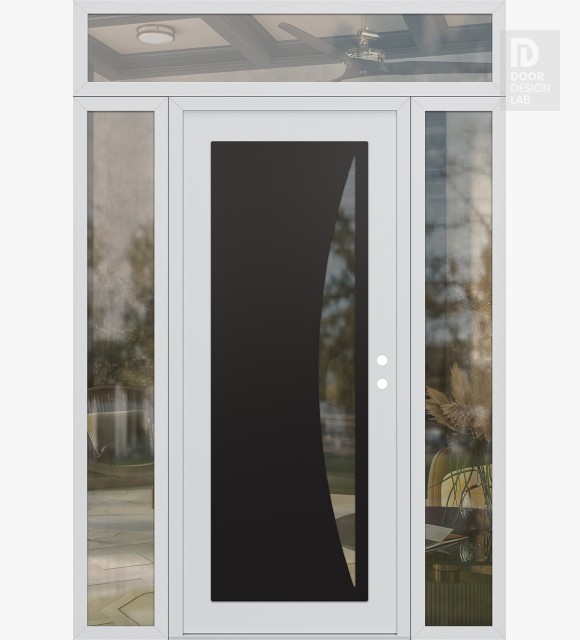 Modern Steel Front Door Diamond C13 60" x 96" white/white clear Glass Panel black LHI with 2 Sidelites and Transom clear Glass