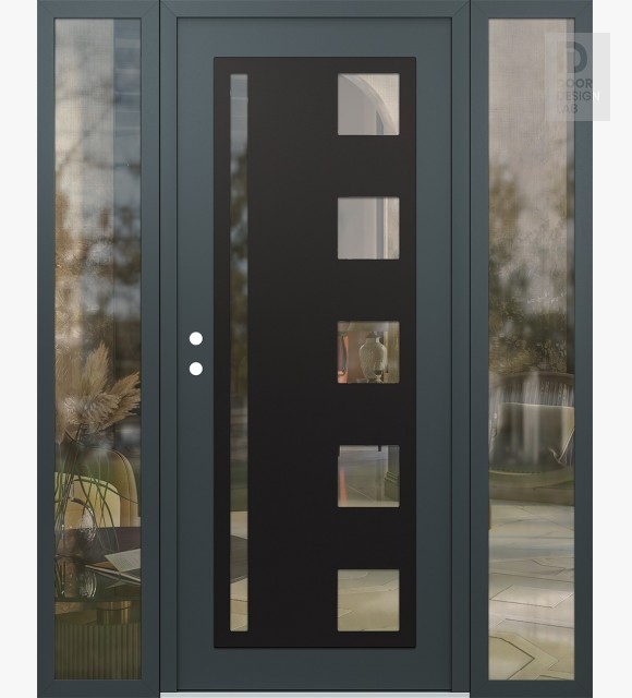 Modern Steel Front Door Diamond C3 60" x 80" anthracite/anthracite clear Glass Panel black RHI with 2 Sidelites clear Glass