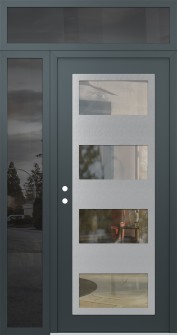 Diamond C2 52" x 96" anthracite/anthracite clear Glass Panel stainless steel RHI with Sidelite and Transom mirrored Glass