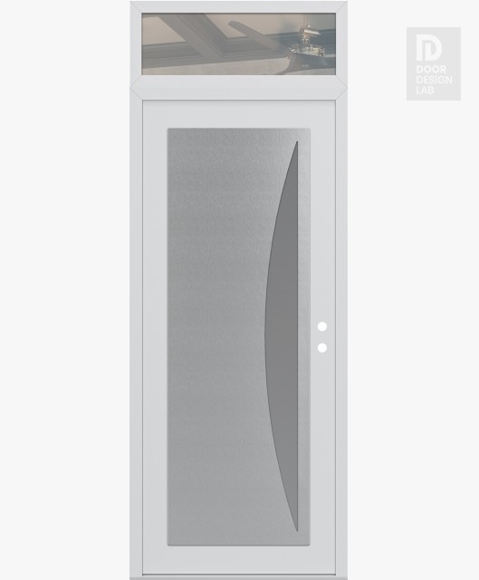 Modern Steel Front Door Diamond C13 36" x 96" white/white frosted Glass Panel stainless steel LHI with Transom clear Glass