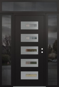Diamond D6 68" x 96" black/black clear Glass Panel stainless steel LHI with 2 Sidelites and Transom mirrored Glass