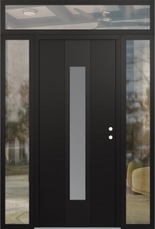 DIAMOND A1 64" X 96" BLACK/WHITE FROSTED GLASS PANEL BLACK LHI WITH 2 SIDELITES AND TRANSOM CLEAR GLASS