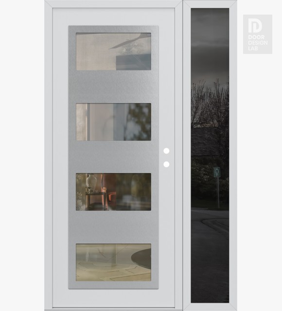 Modern Steel Front Door Diamond C2 50" x 80" white/white clear Glass Panel stainless steel LHI with Sidelite mirrored Glass