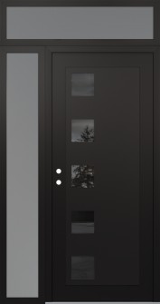 Diamond C5 48" x 96" black/black mirrored Glass Panel black RHI with Sidelite and Transom frosted Glass