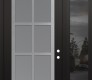 Modern Steel Front Door Diamond C16 50" x 96" black/white frosted Glass Panel stainless steel LHI with Sidelite and Transom mirrored Glass