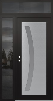 Diamond C4 48" x 96" black/white frosted Glass Panel stainless steel RHI with Sidelite and Transom mirrored Glass